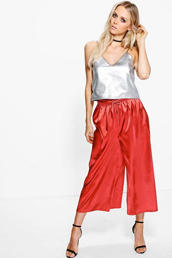 Behati Satin Drawcord Waist Wide Leg Cropped Trousers